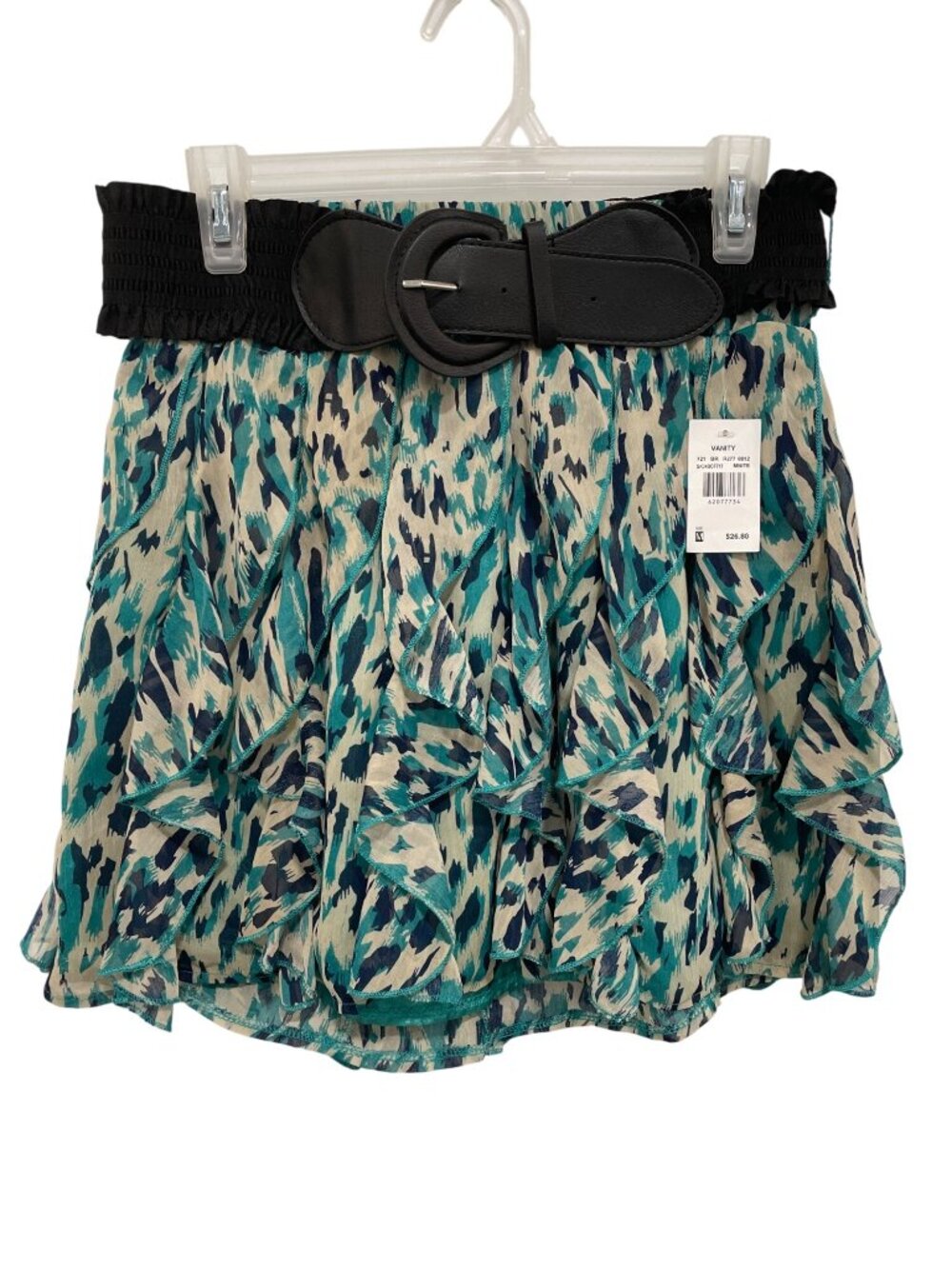 Vanity Mini Skirt Medium Ruffle Belted Elastic Waist Lined Abstract Multi NEW